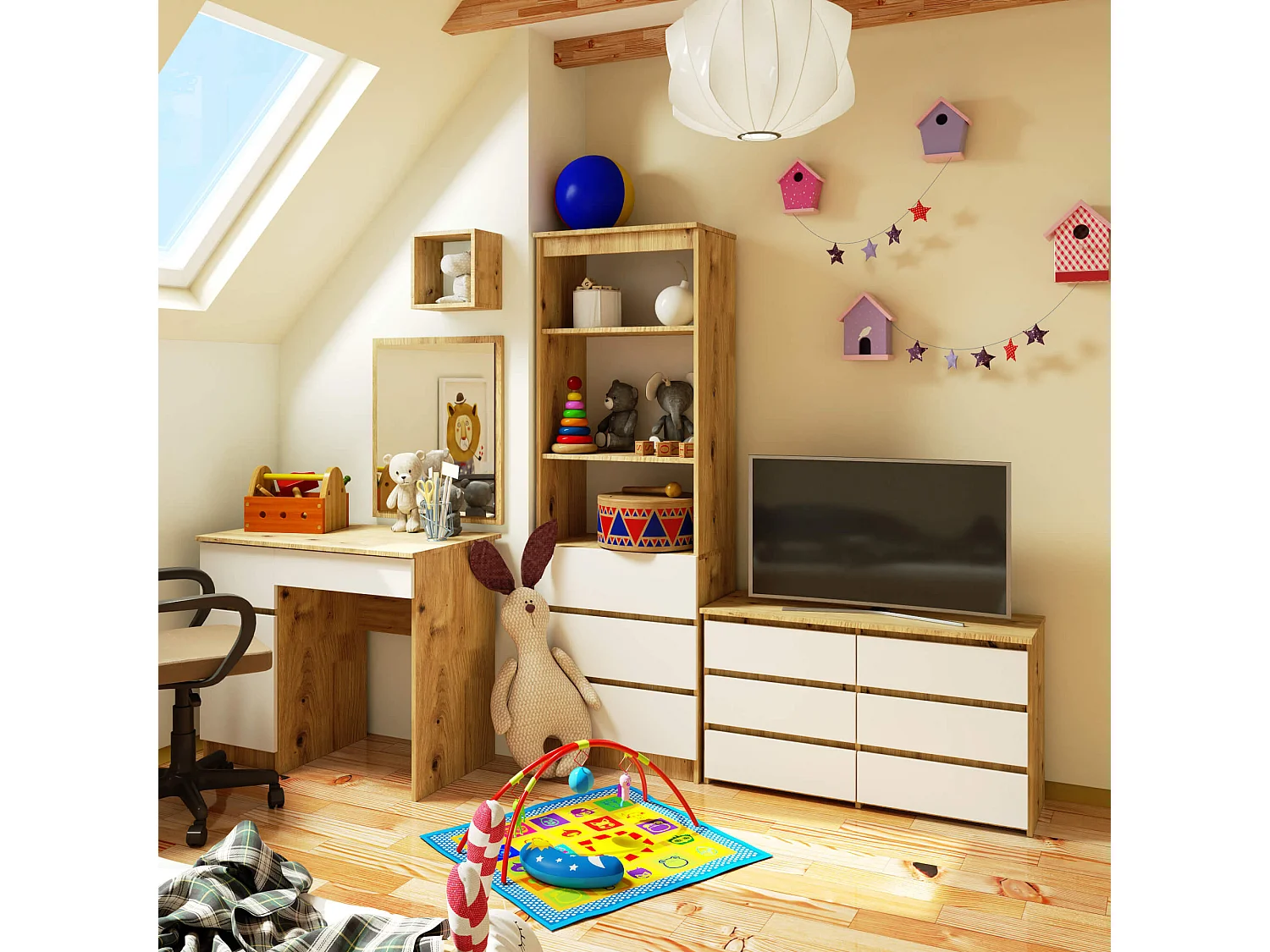 Kommode AKORD CL100 Eiche Artisan 100 cm 6 Schubladen Front Weiß B100 x H57 x T35 cm