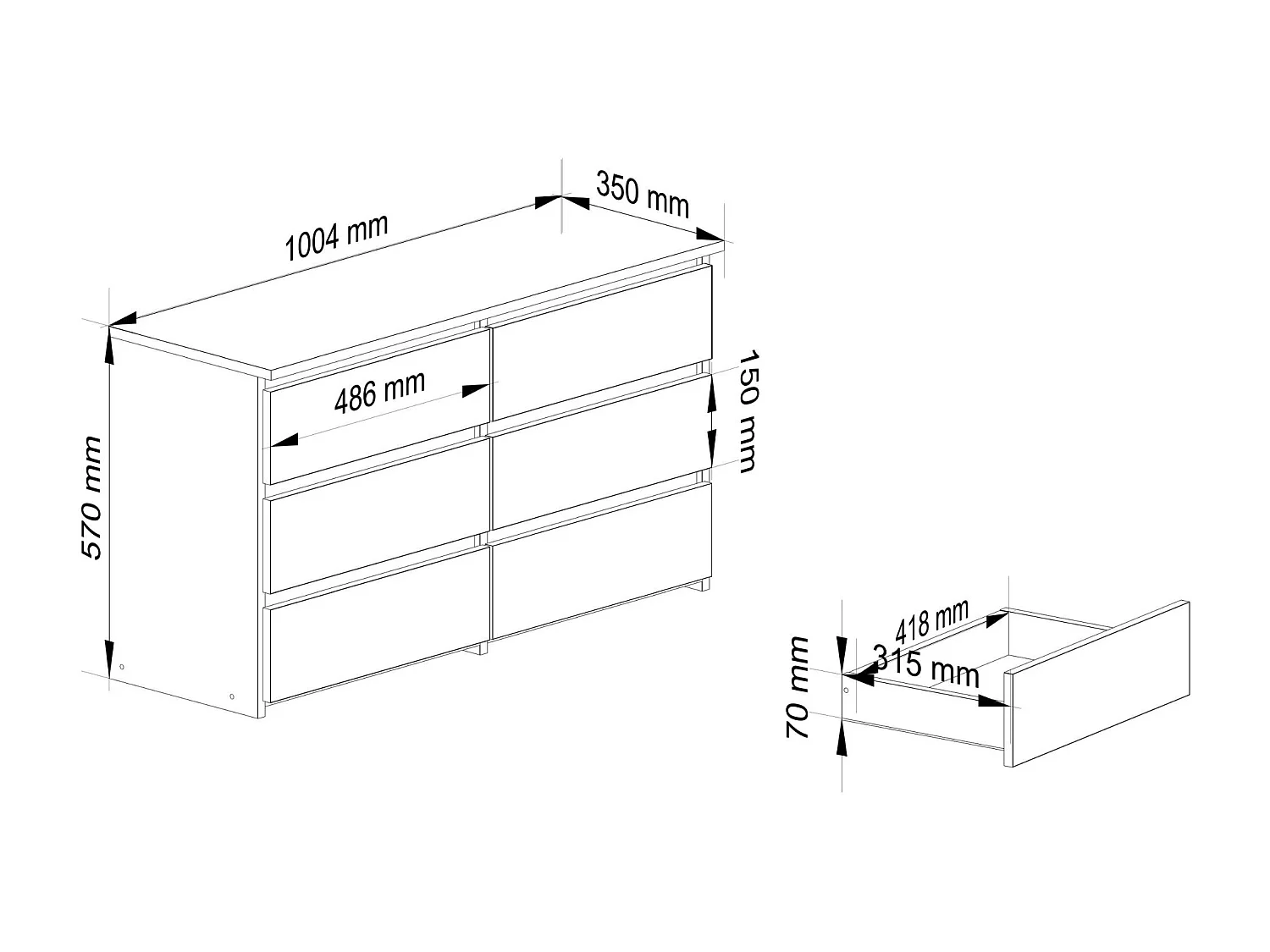 Komoda AKORD CL100 Dąb Sonoma 100 cm 6 szuflad kolor Dąb Sonoma mat 100x35x57 cm