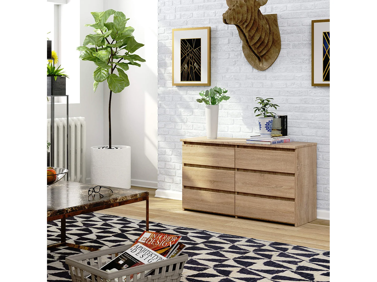 Petite Commode AKORD CL100 Chêne Sonoma 100 cm 6 tiroirs façade Chêne Sonoma 100x35x57 cm