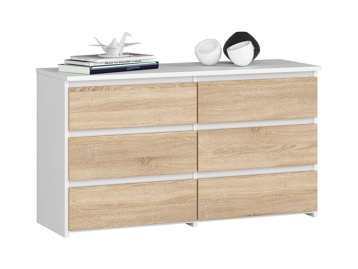 Petite Commode AKORD CL100 Blanche 100 cm 6 tiroirs façade Chêne Sonoma 100x35x57 cm
