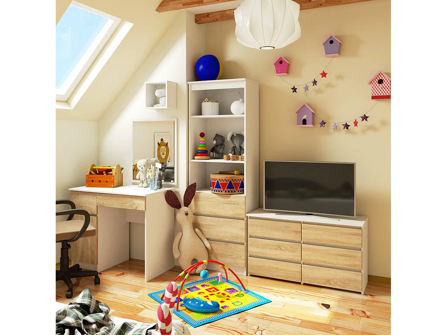 Komoda AKORD CL100 Biała 100 cm 6 szuflad kolor Dąb Sonoma mat 100x35x57 cm