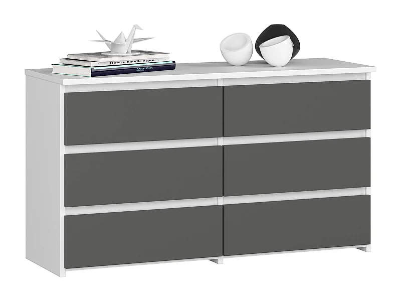 Kommode AKORD CL100 Weiß 100 cm 6 Schubladen Front Graphitgrau B100 x H57 x T35 cm