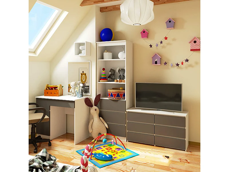 Cassettiera AKORD CL100 Cassettiera Bianca 100 cm 6 cassetti inserto frontale Grigio Grafite 100x35x57 cm