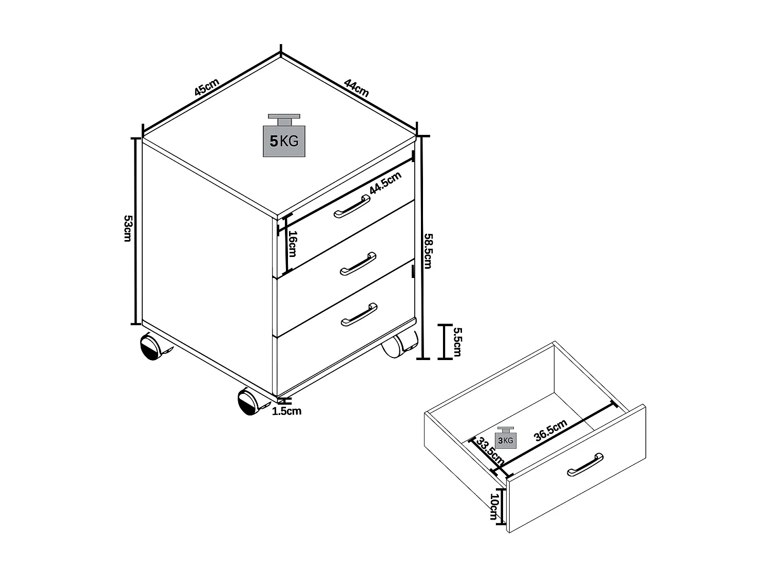 Holz Rollcontainer Bürocontainer Schublade Tobila