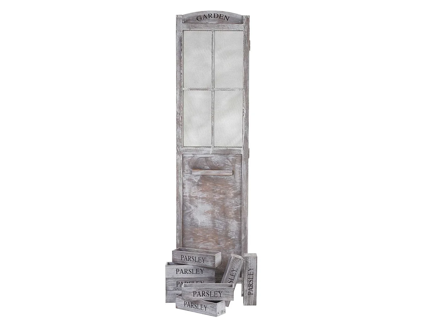 Paravent MCW-M66, Raumteiler Trennwand Sichtschutz, Pflanzkörbe 4 Paneele, Shabby-Look 170x180x22cm, braun-grau