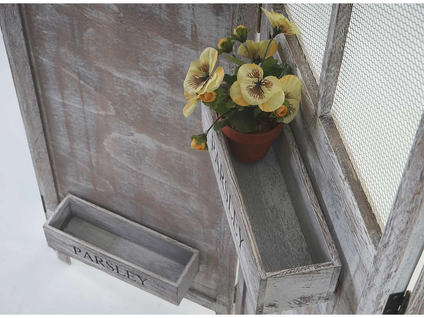 Paravent MCW-M66, Raumteiler Trennwand Sichtschutz, Pflanzkörbe 4 Paneele, Shabby-Look 170x180x22cm, braun-grau