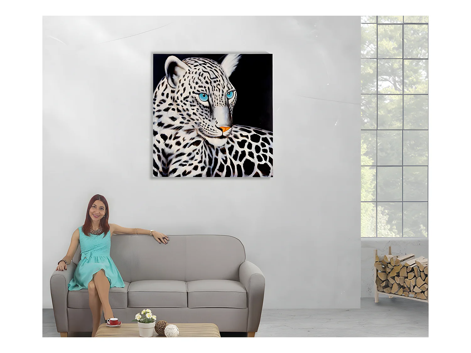 Olieverfschilderij Witte luipaard, handgeschilderd