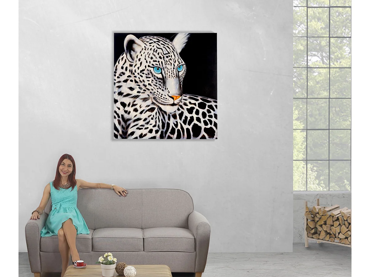 Ölgemälde Weißer Leopard handgemalt