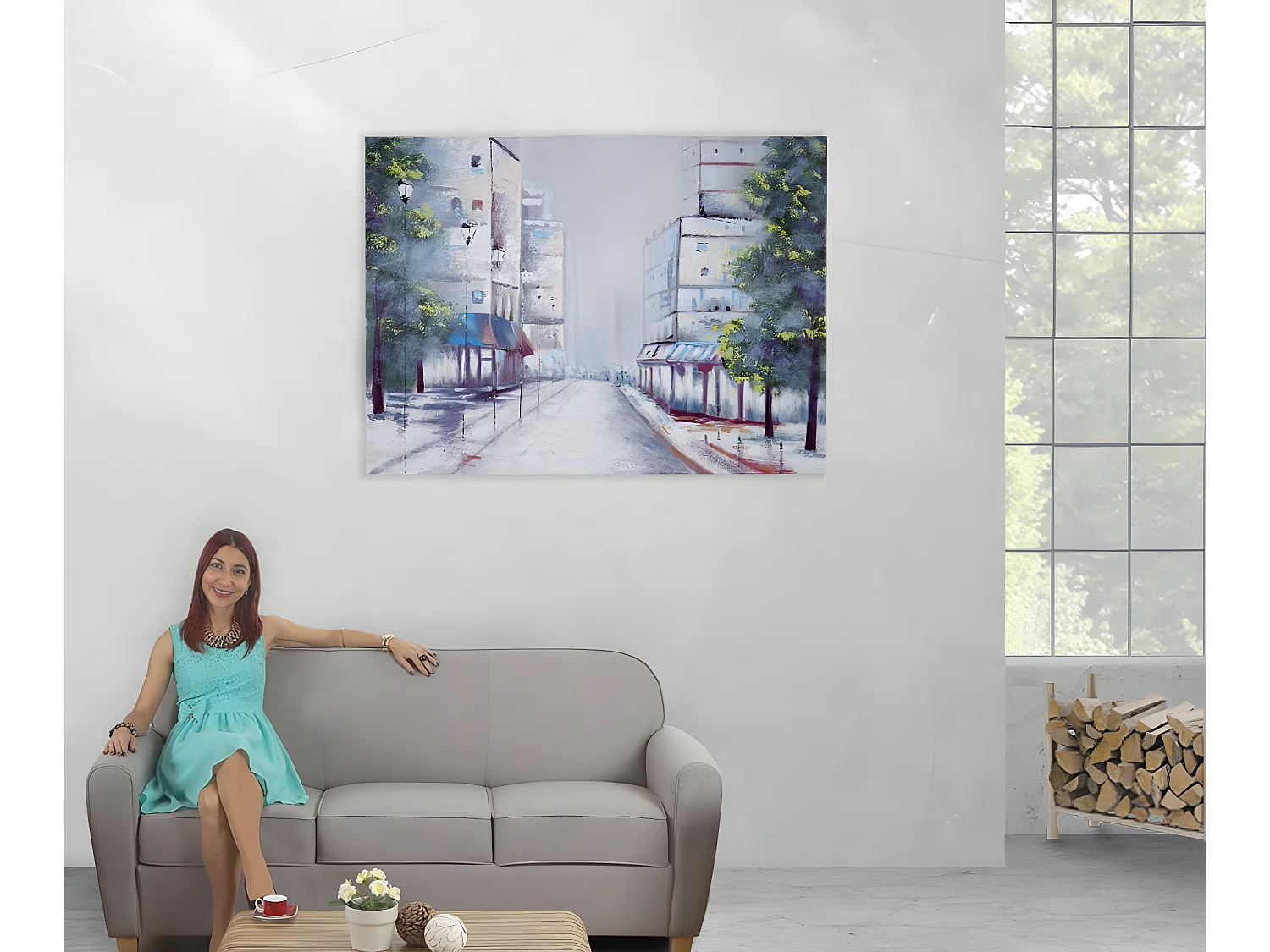 Pintura a óleo aldeia pintada à mão