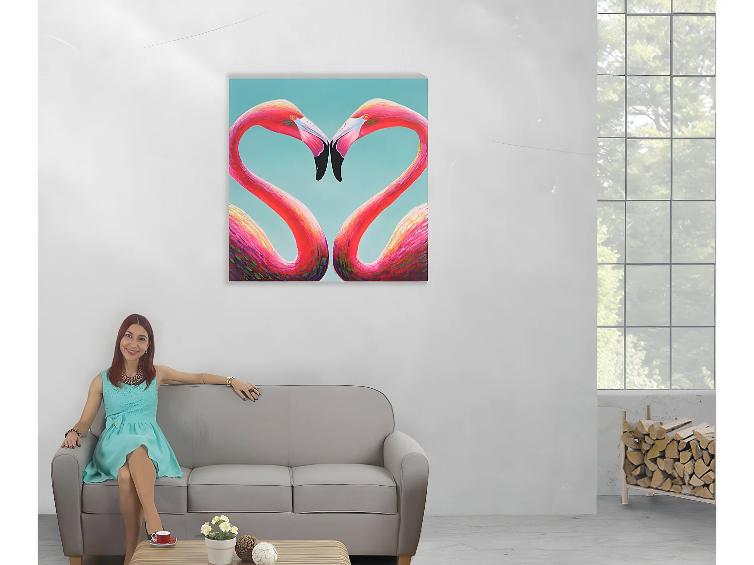 Olieverfschilderij Flamingo, handgeschilderd