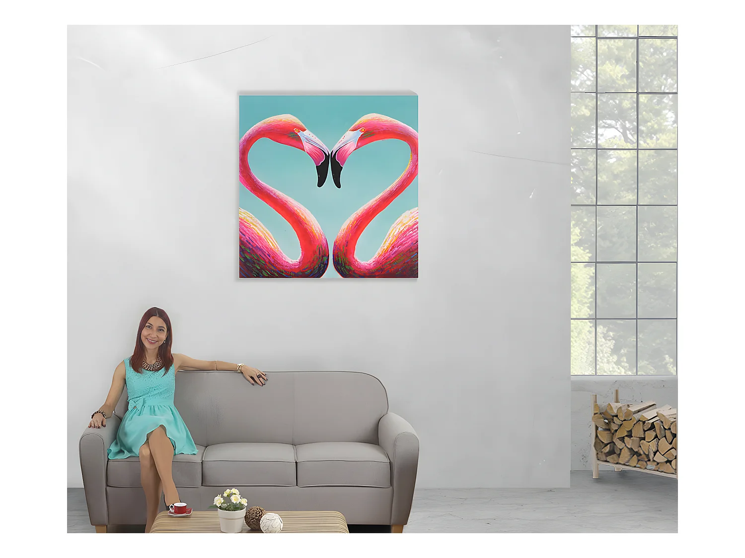 Olieverfschilderij Flamingo, handgeschilderd