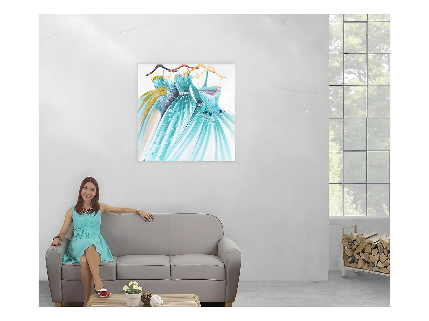 Peinture à l'huile Robes vertes peinte à la main