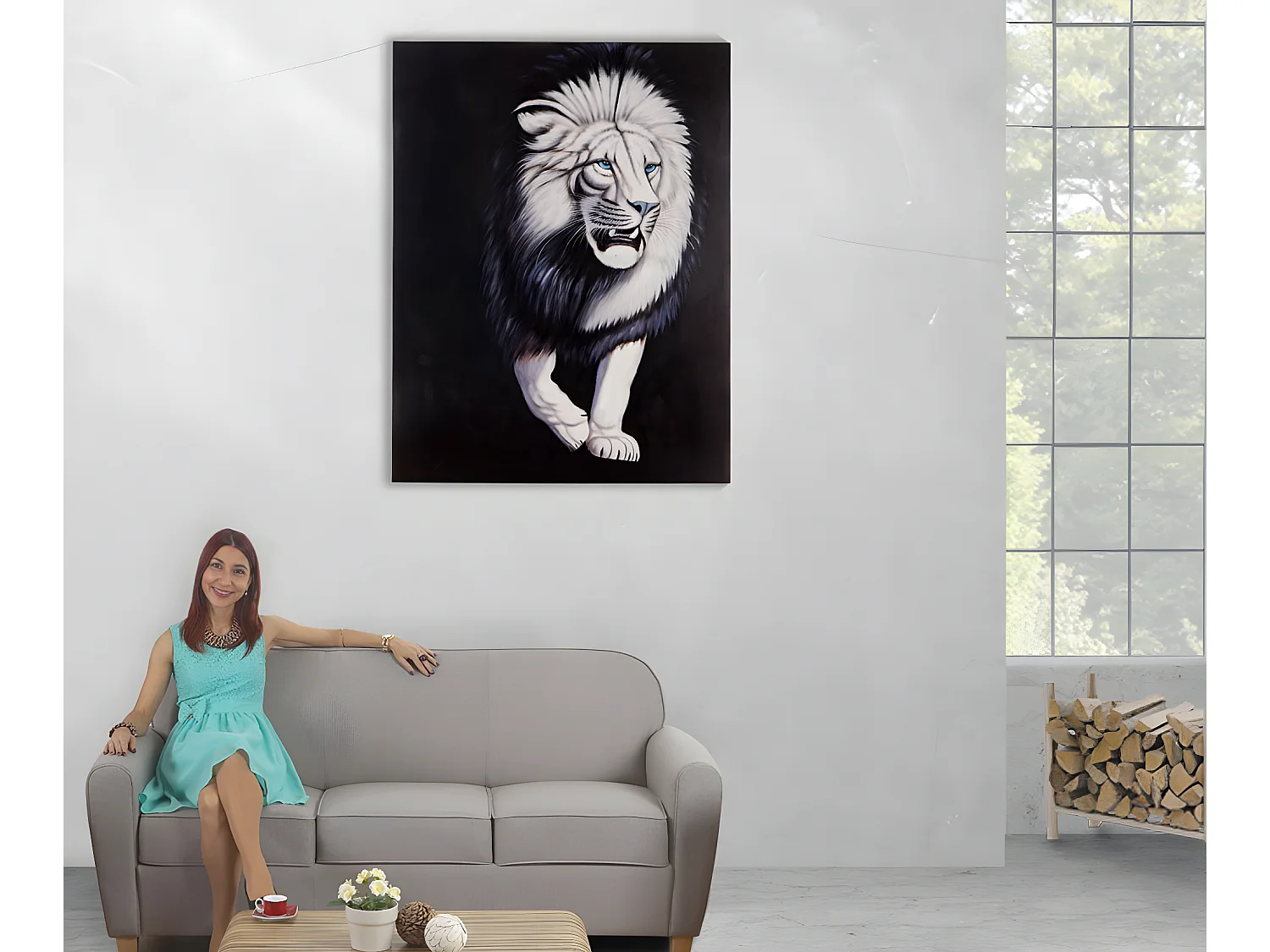 Pintura a óleo Leão branco pintado à mão