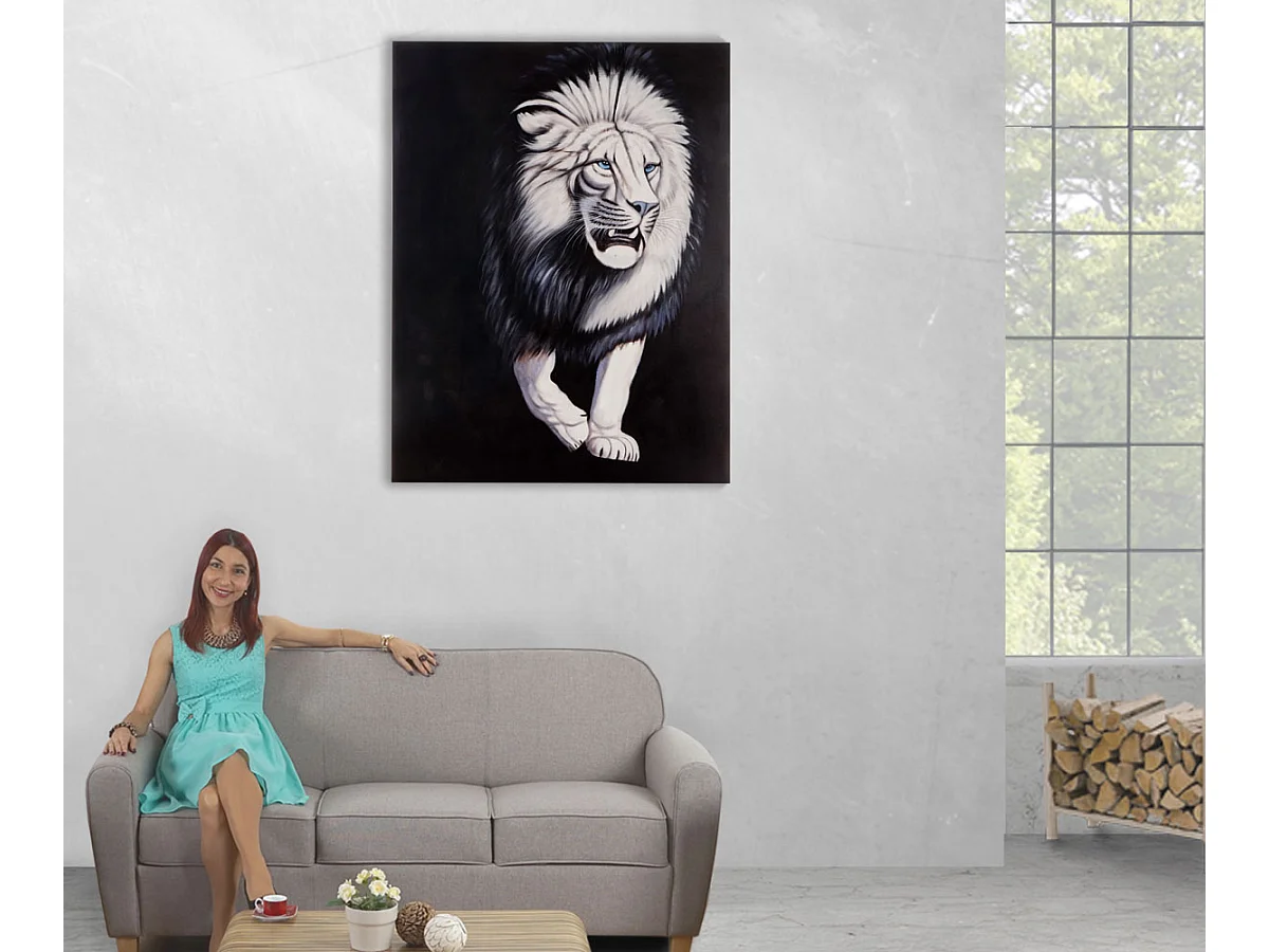 Ölgemälde Weißer Löwe handgemalt