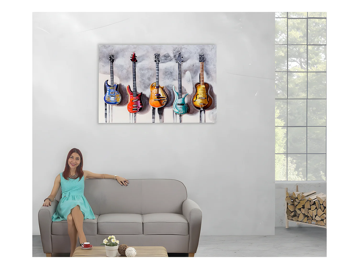 Olieverf schilderij gitaren handgeschilderd