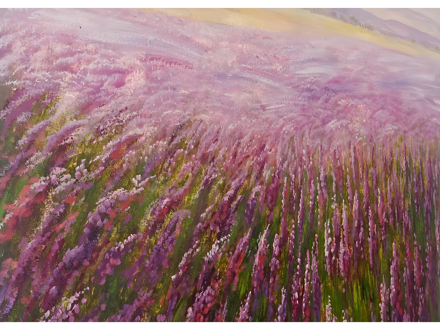 Cuadro al óleo campo de flores pintado a mano