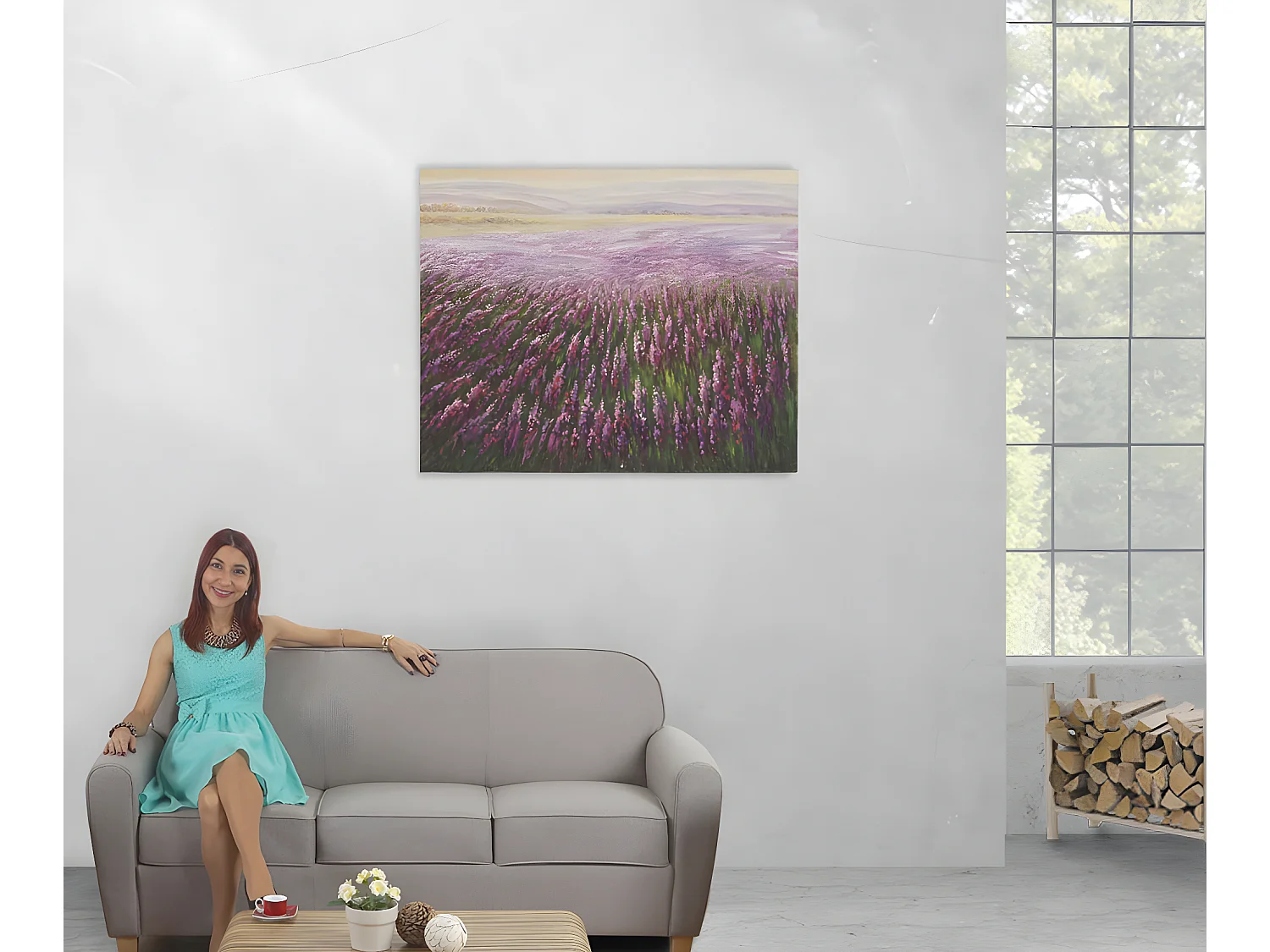 Pintura a óleo campo de flores pintada à mão