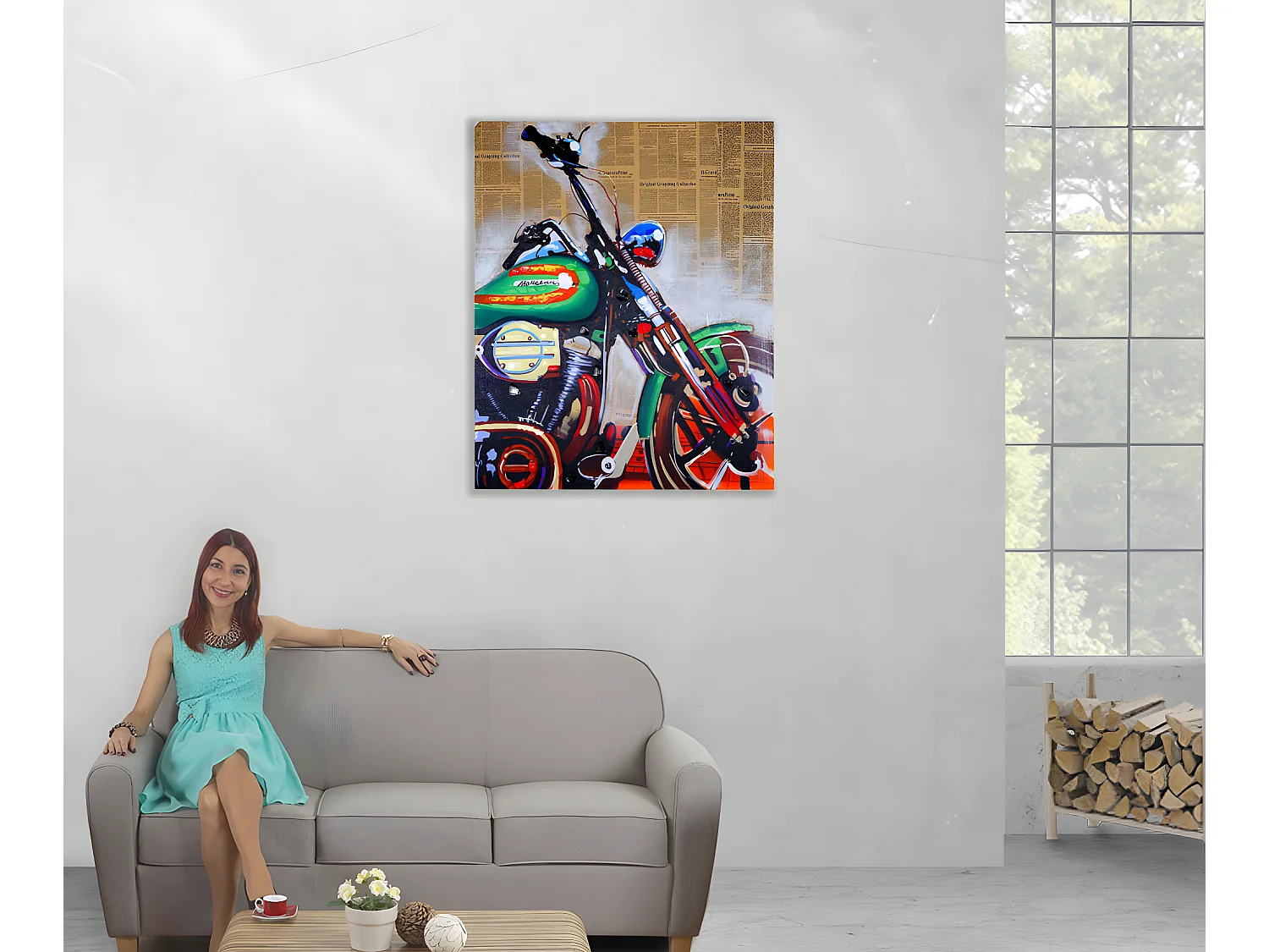 Olieverfschilderij motorfiets, handgeschilderd