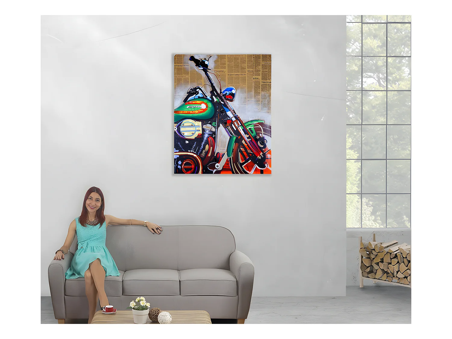 Olieverfschilderij motorfiets, handgeschilderd