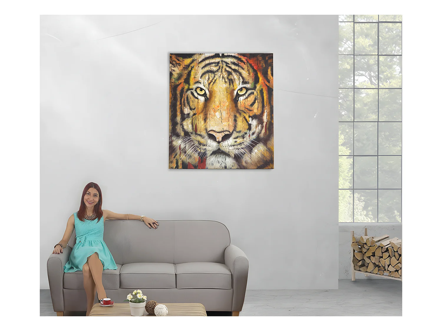 Olieverfschilderij Tijger, handgeschilderd