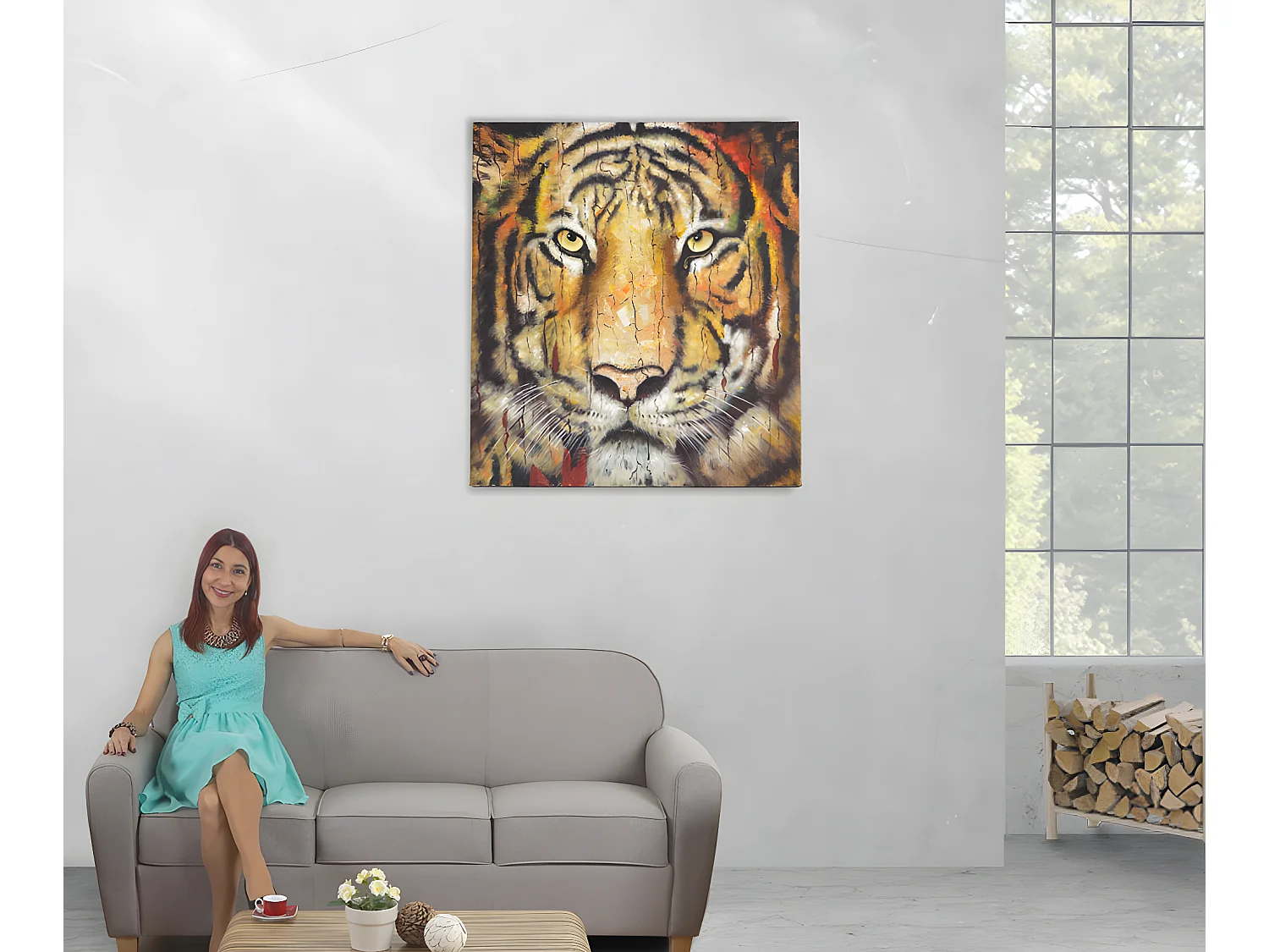 Peinture à l'huile réalisée à la main sur le thème du tigre