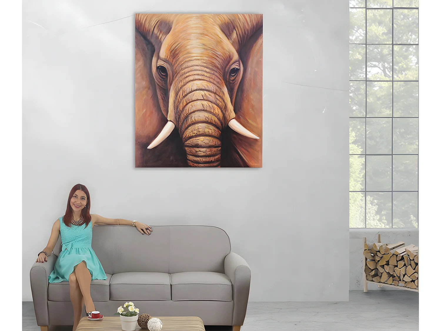 Pintura al óleo primer plano elefante pintado a mano