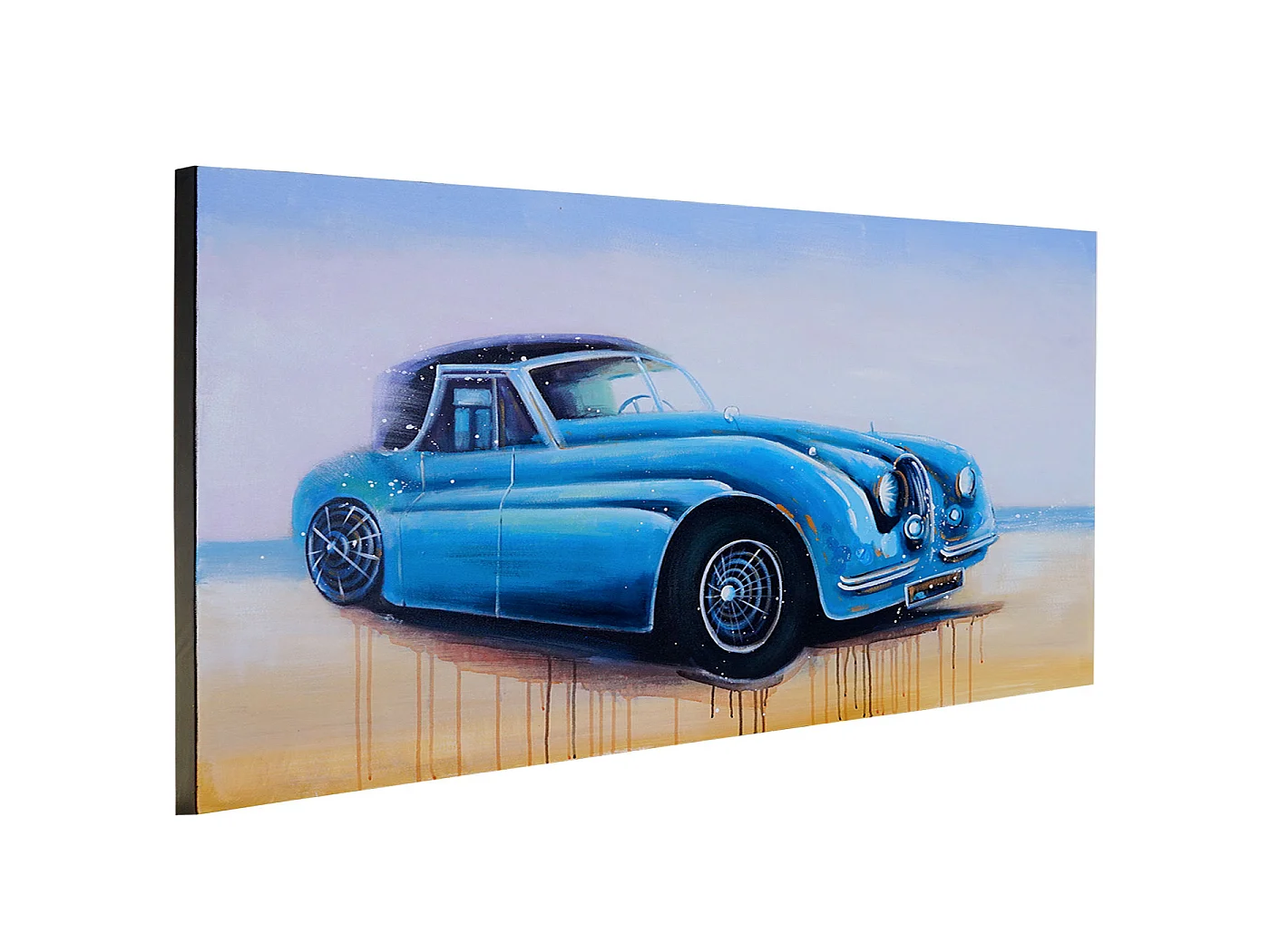 Peinture à l'huile réalisée à la main représentant des voitures anciennes