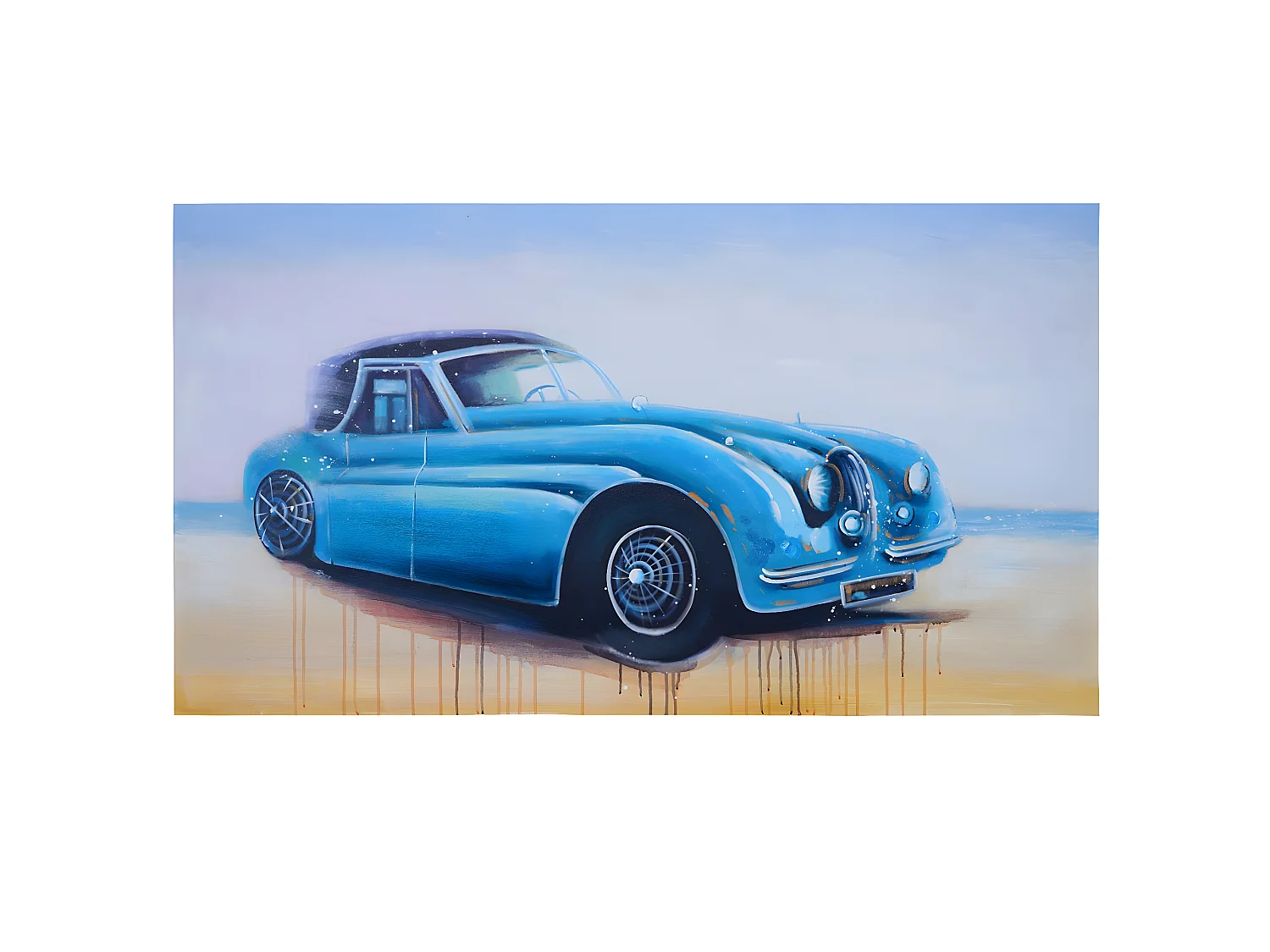 Peinture à l'huile réalisée à la main représentant des voitures anciennes