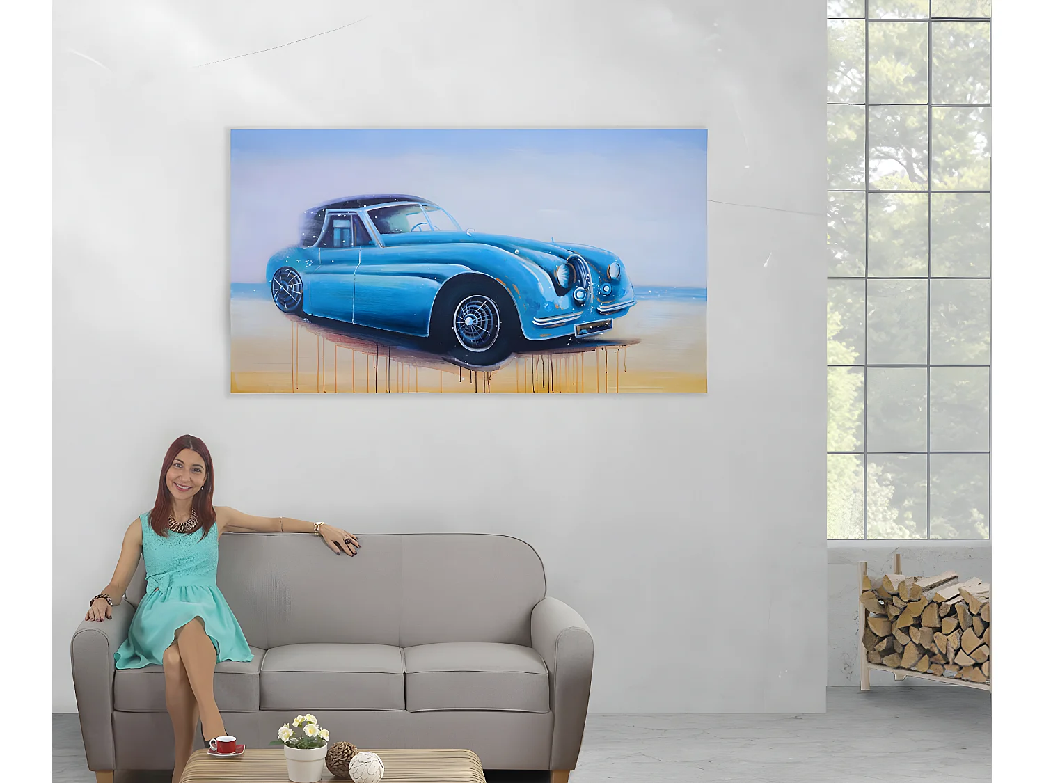 Peinture à l'huile réalisée à la main représentant des voitures anciennes