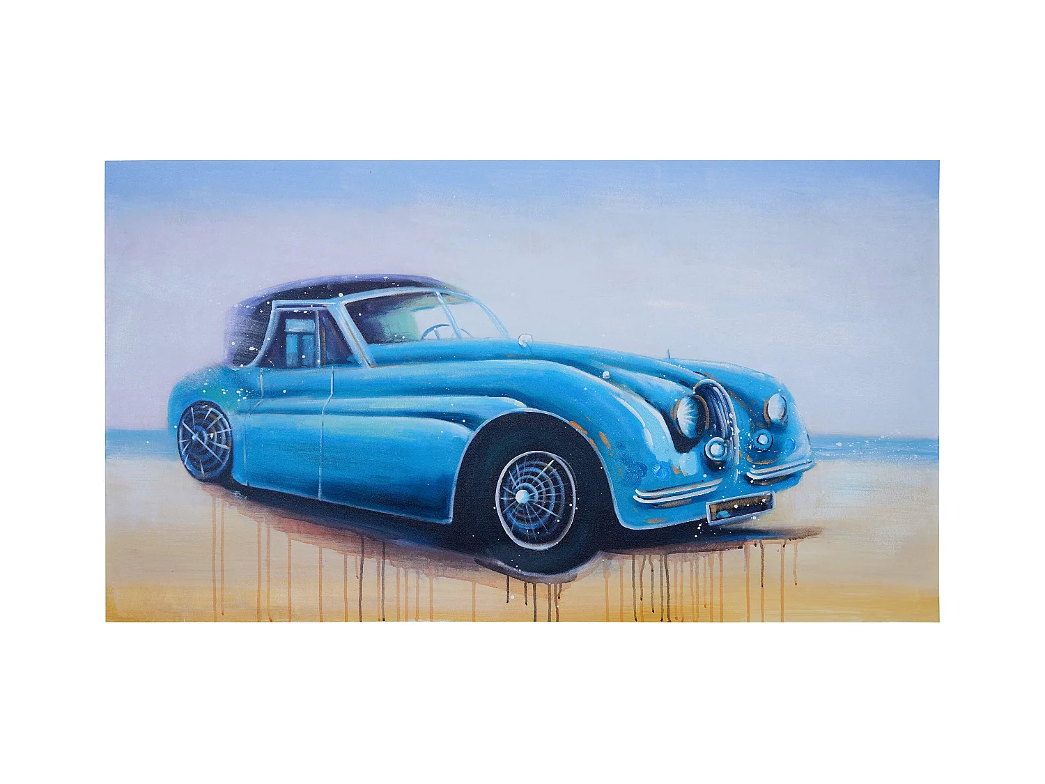 Peinture à l'huile réalisée à la main représentant des voitures anciennes