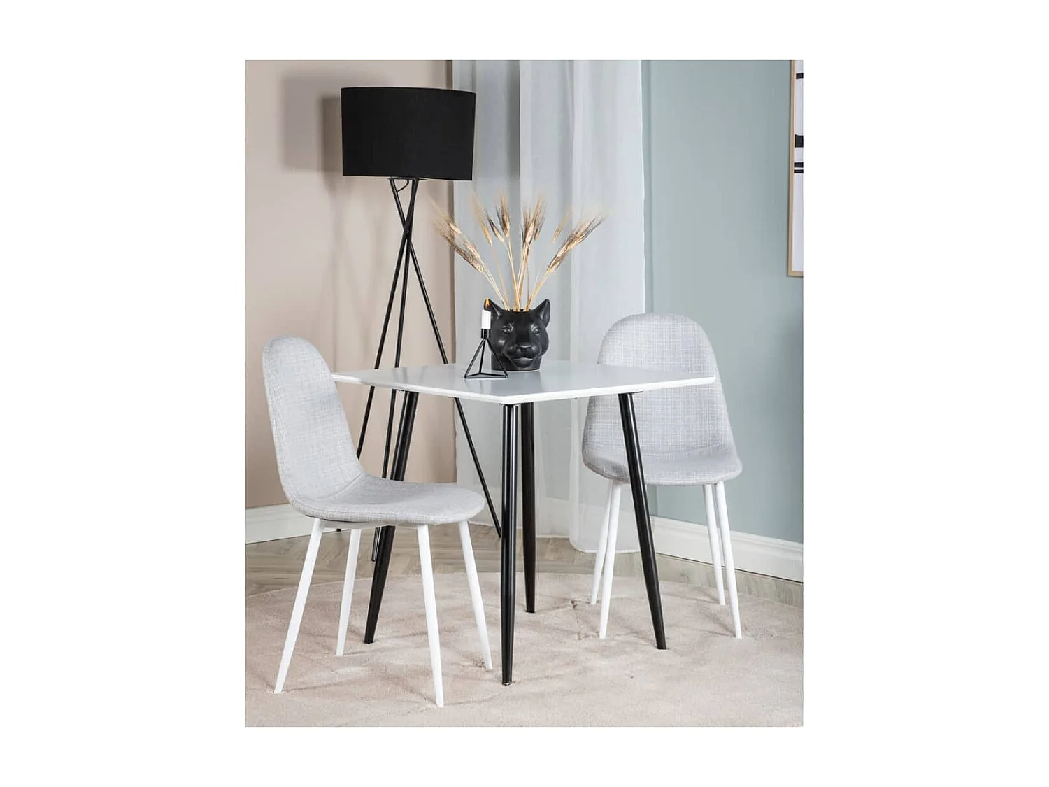 Juego de 2 sillas de comedor Polar en poliéster gris/blanco con diseño moderno y acolchado suave