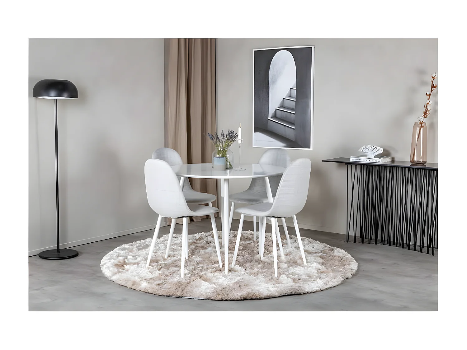 Juego de 2 sillas de comedor Polar en poliéster gris/blanco con diseño moderno y acolchado suave