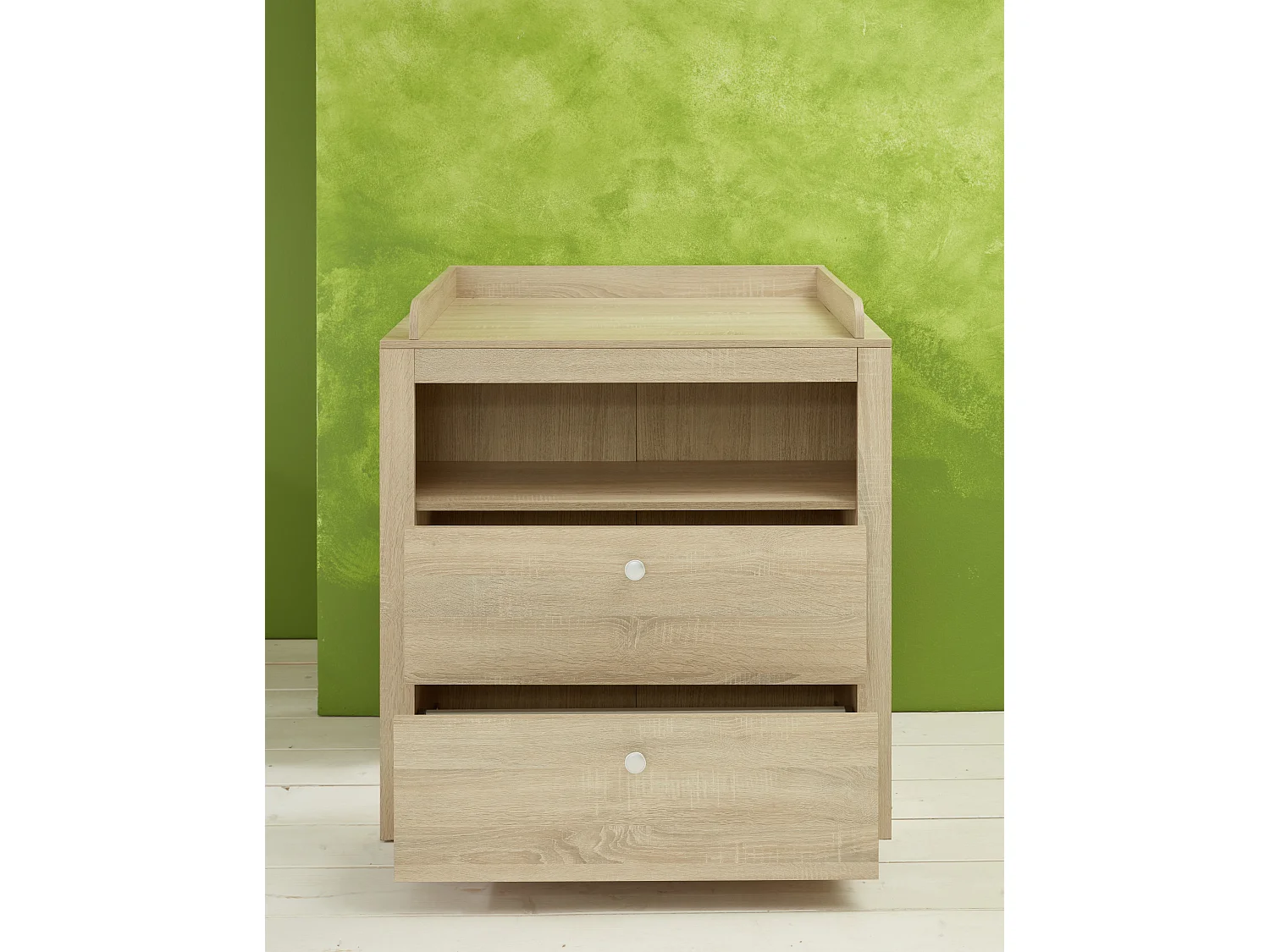 Olja commode met 2 lades en 1 plank, eiken decor.