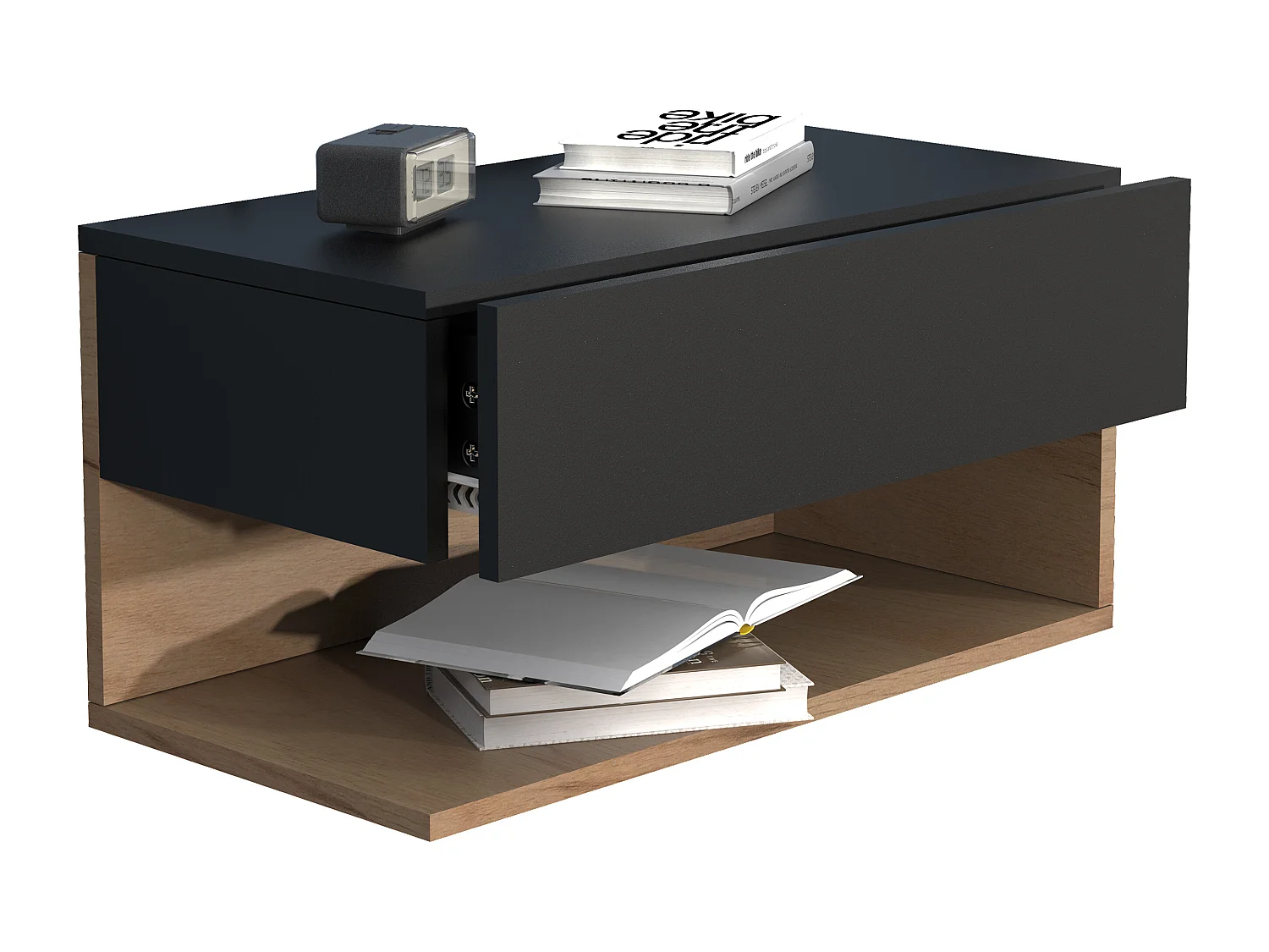 mesa de cabeceira Usal Preto/carvalho de mel A. 30 x L. 60 x P. 32 cm