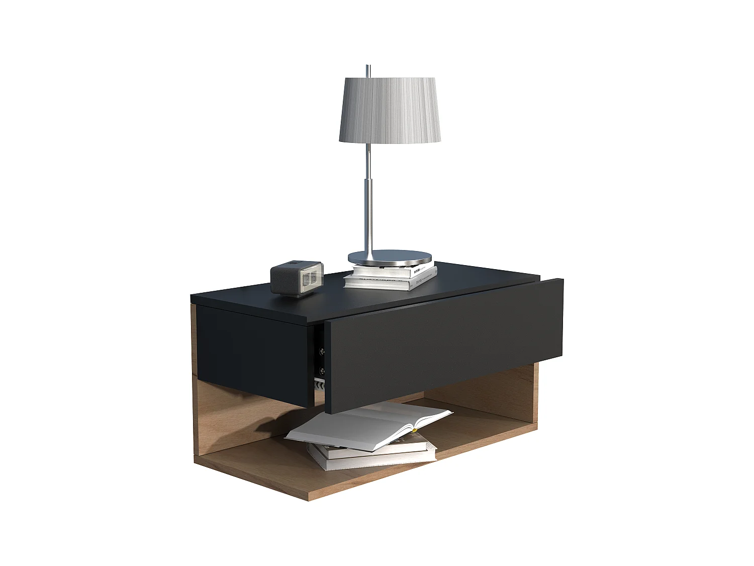 bedside table Usal Black / Honey oak H. 30 x W. 60 x D. 32 cm