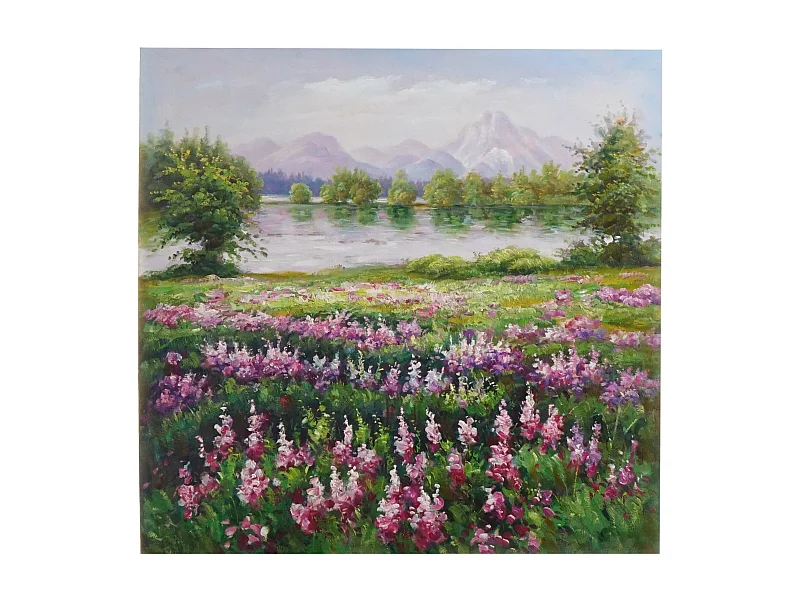 Olieverfschilderij bloemenweide, handgeschilderd