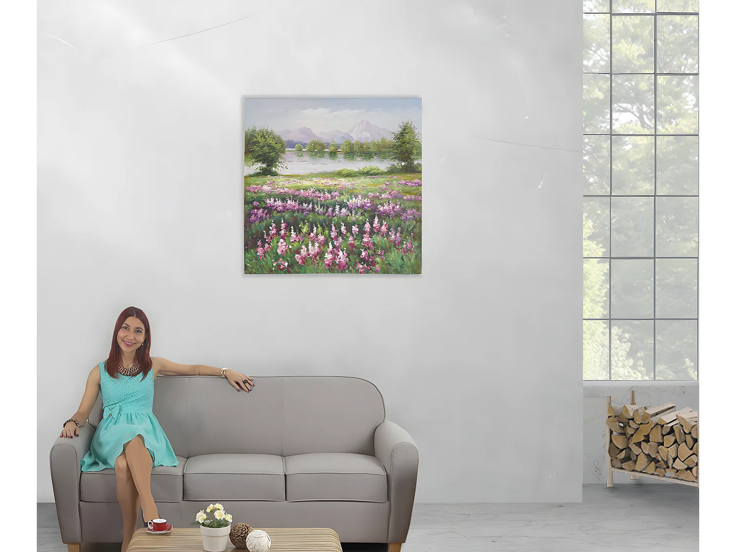 Peinture à l'huile réalisée à la main sur le thème de la prairie fleurie