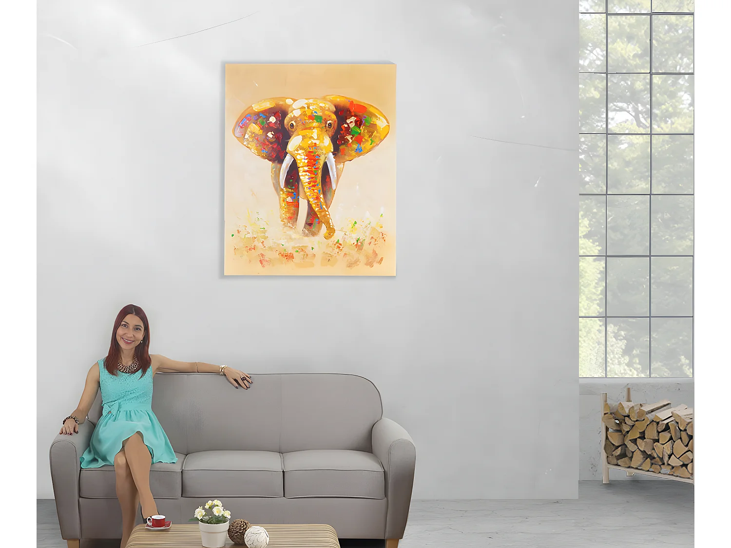 Olieverfschilderij olifant, handgeschilderd