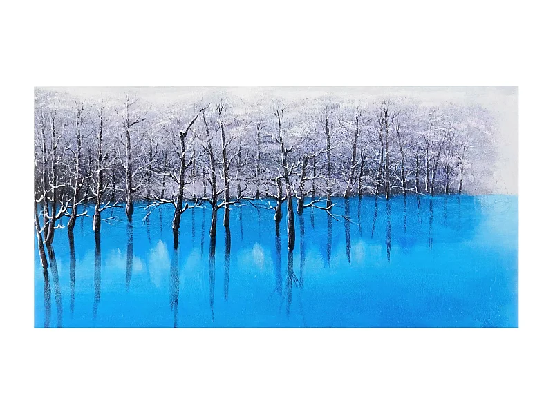 Olieverfschilderij Blauwe meer, handgeschilderd