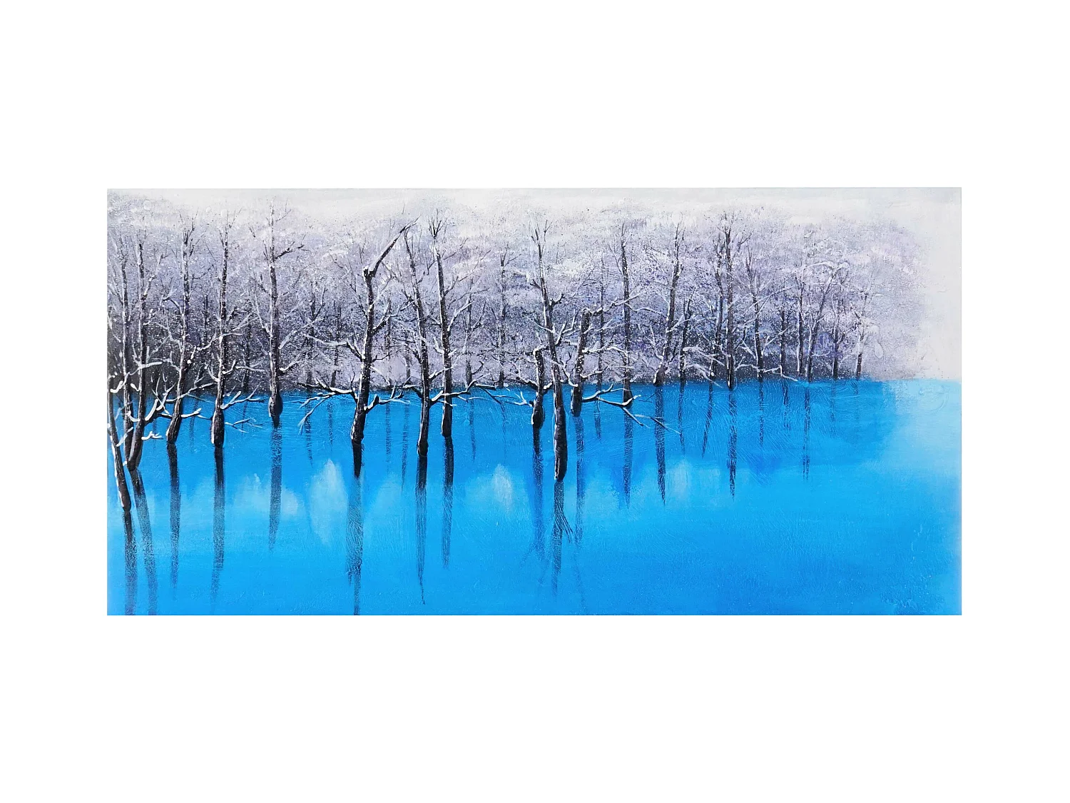 Peinture à l'huile Lac bleu peinte à la main