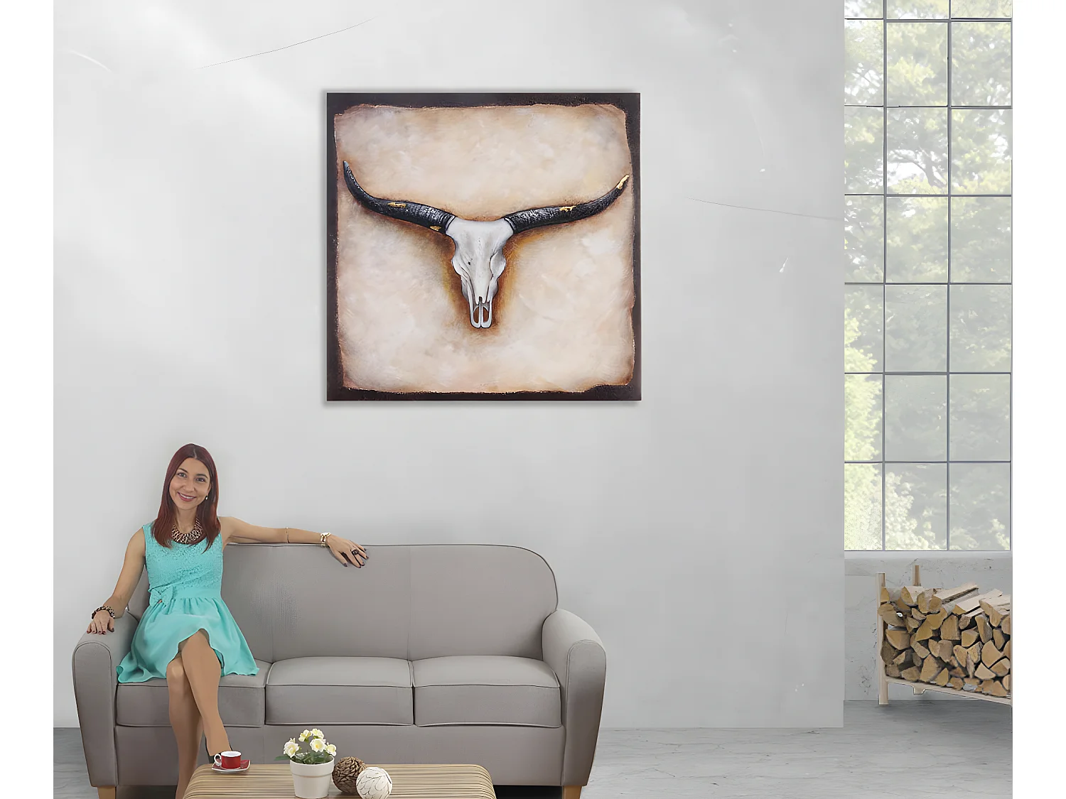 Peinture à l'huile réalisée à la main représentant un taureau