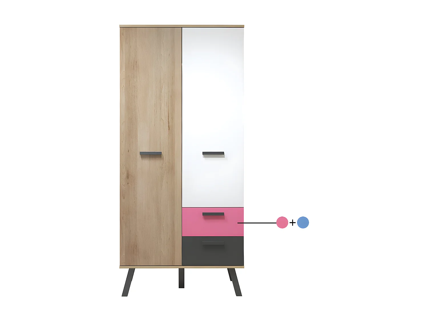 MatsColor Kleiderschrank Kinderzimmer 2 Türen, 2 Schubladen, Buche dekor.