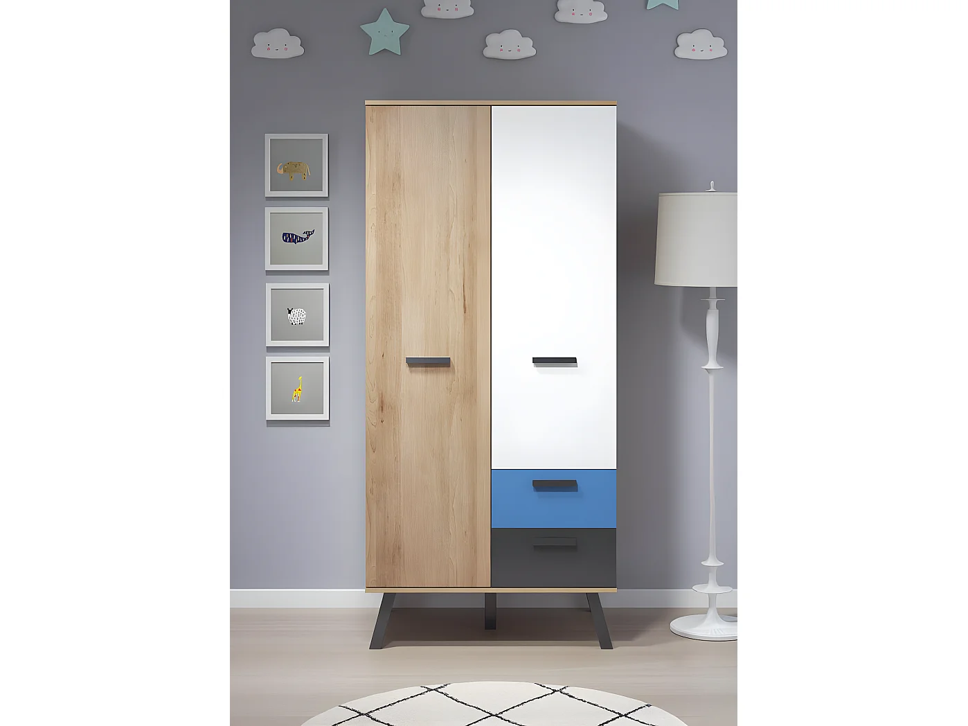 MatsColor Kleiderschrank Kinderzimmer 2 Türen, 2 Schubladen, Buche dekor.