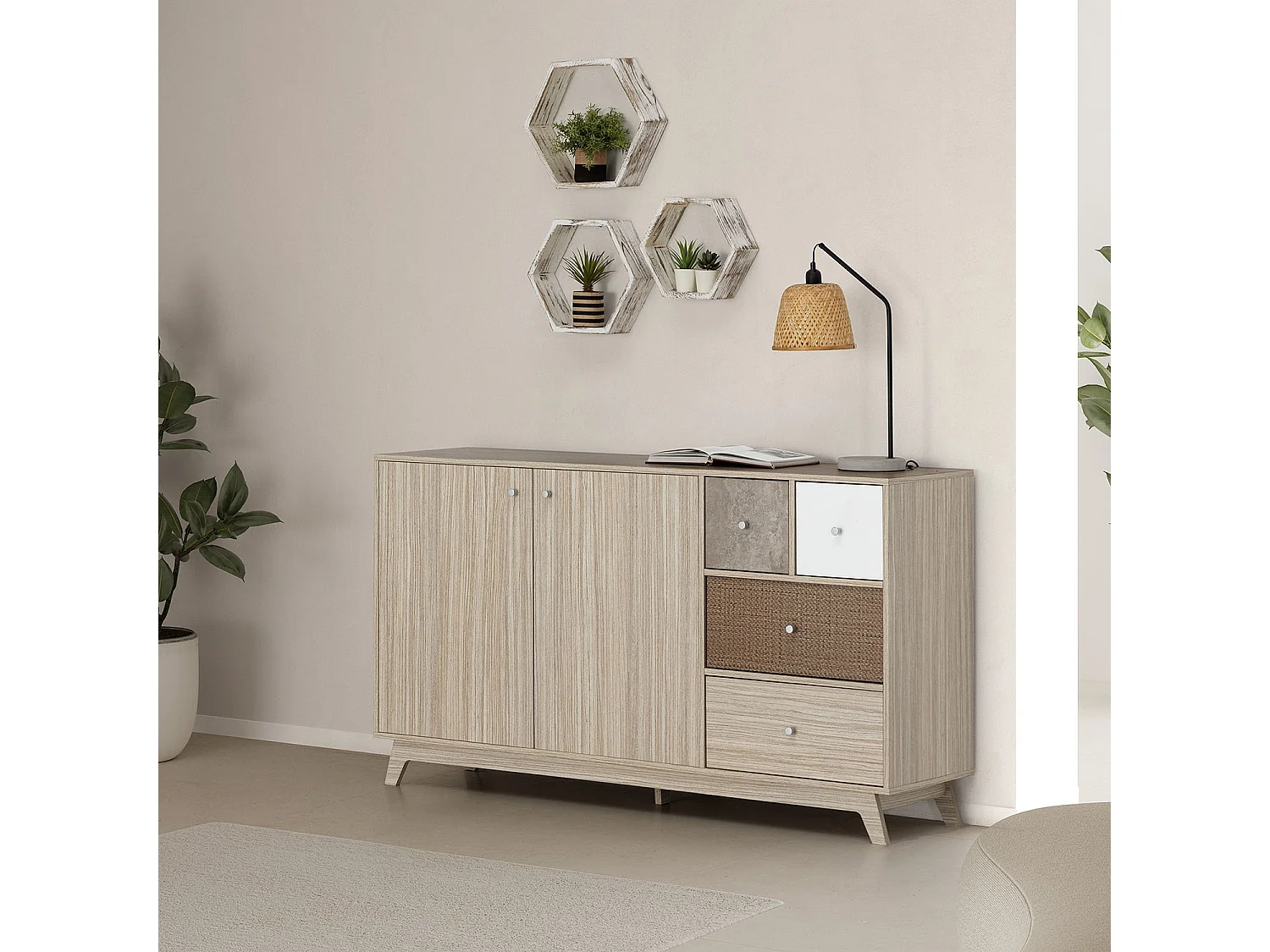 Credenza Maia 2 ante 4 cassetti multicolore