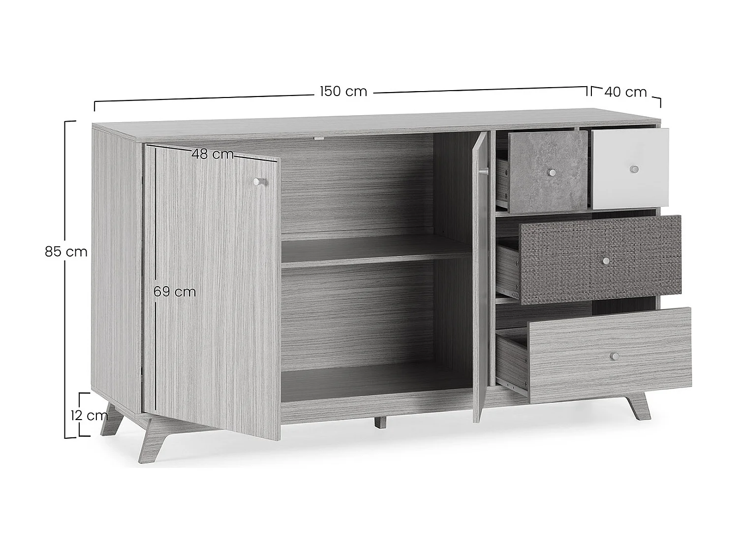 Dressoir Maia 2 deuren 4 laden multicolor