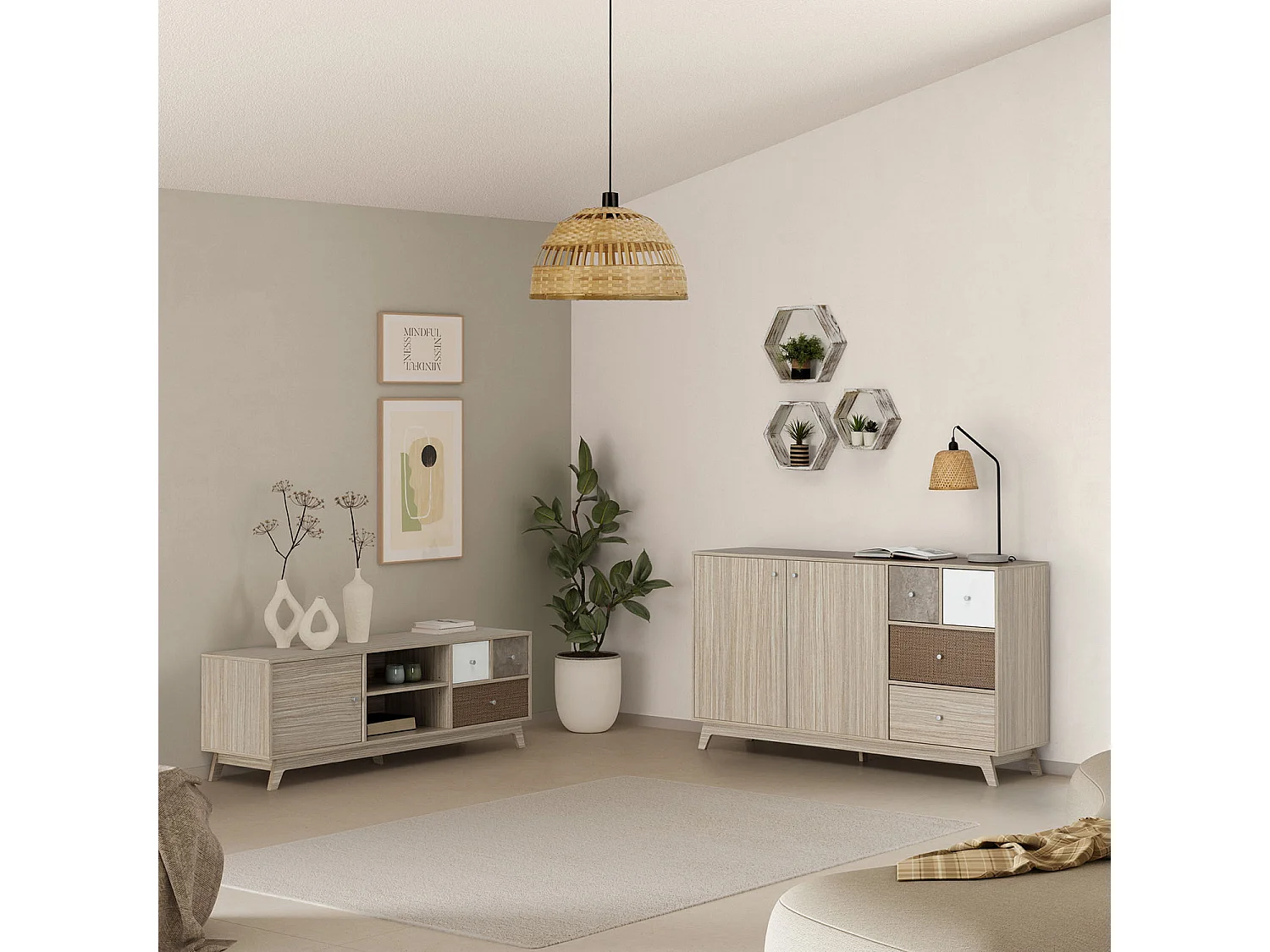 Dressoir Maia 2 deuren 4 laden multicolor