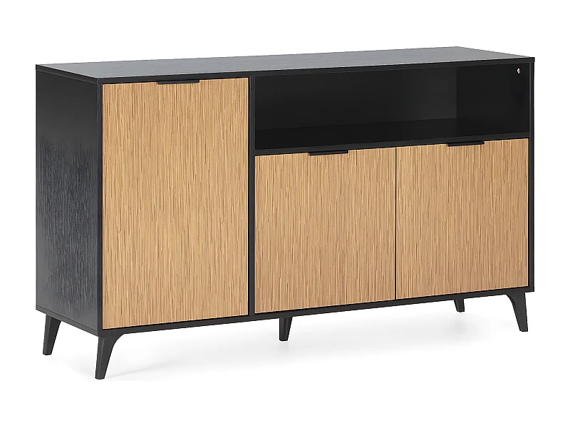 Buffet Denis 3 portes 1 trou, couleur Noir/Bois