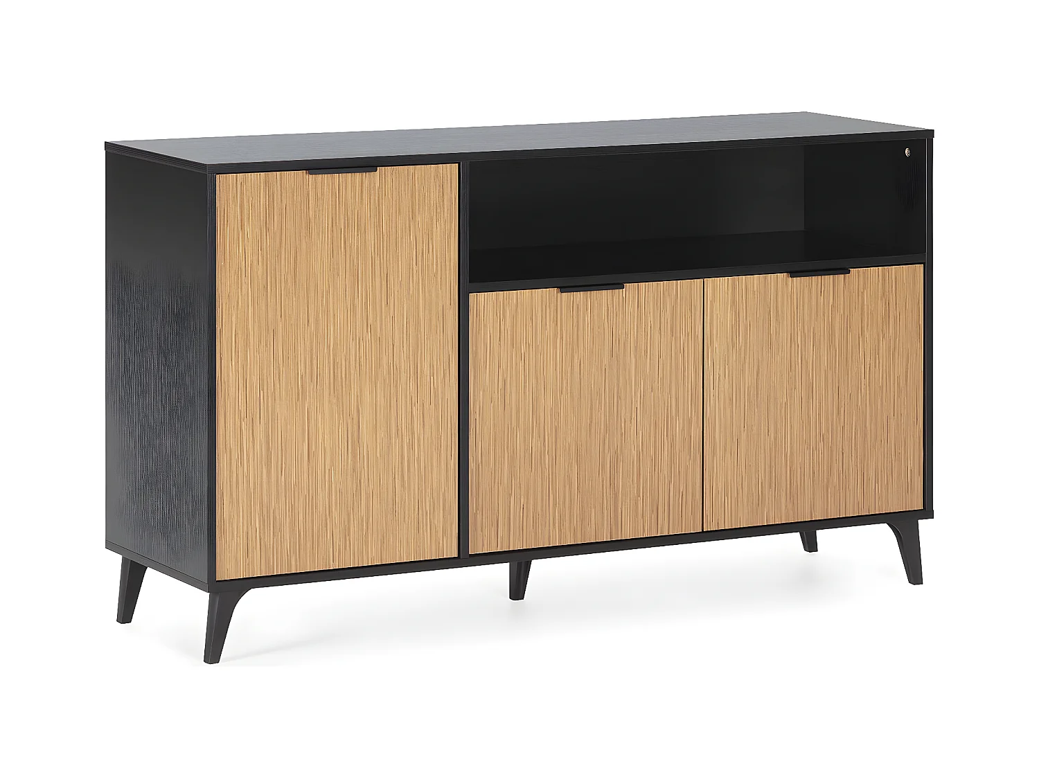 Buffet Denis 3 portes 1 trou, couleur Noir/Bois