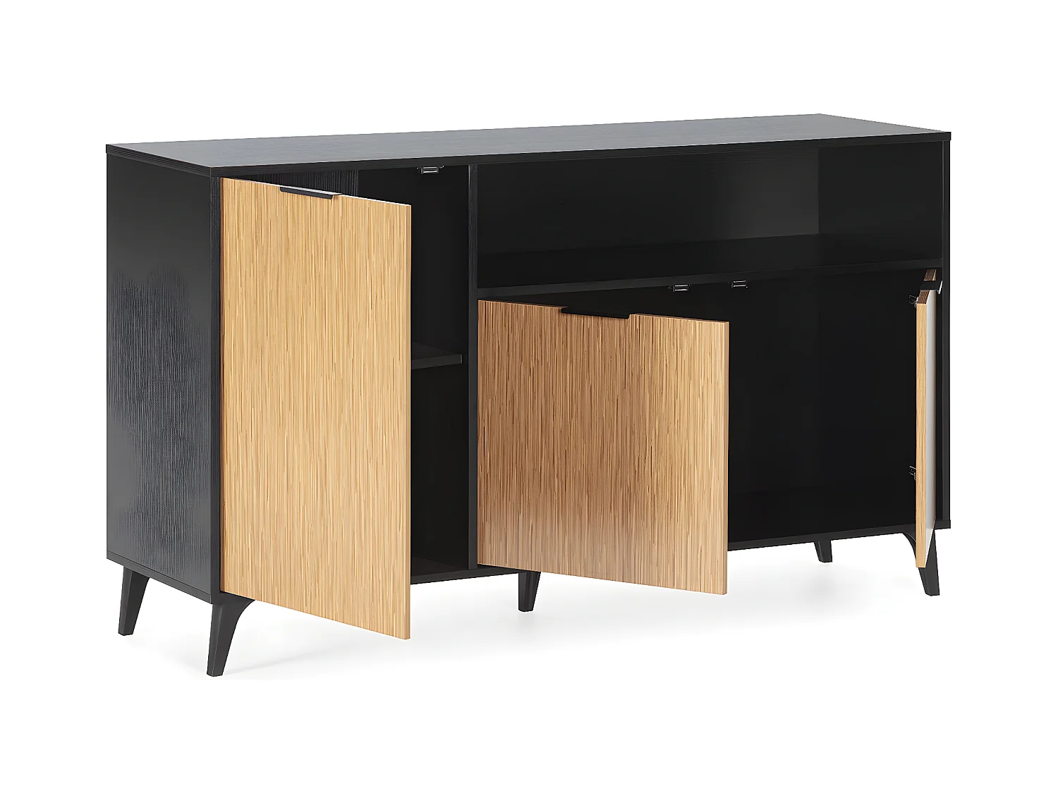 Buffet Denis 3 portes 1 trou, couleur Noir/Bois