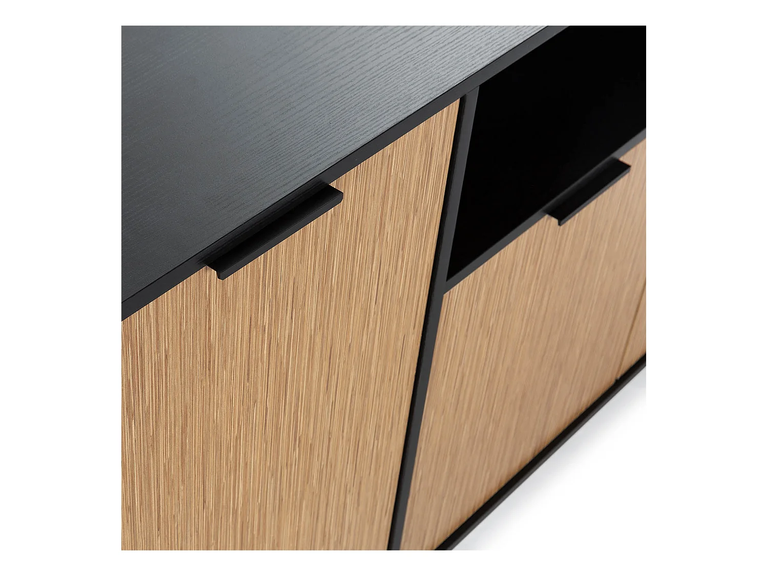 Buffet Denis 3 portes 1 trou, couleur Noir/Bois